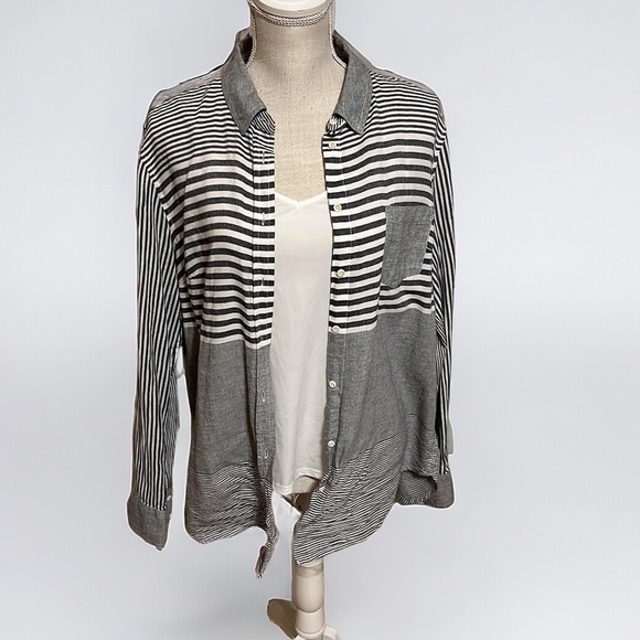 Merona button up, long sleeve stripe shirt. Sz lg - Picture 2 of 7